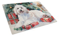 Coton De Tulear Cozy Christmas Cutting Board Tempered Glass Kitchen Cutting Surface, Heat Resistant Chopping, Non-Slip Feet, Food Prep & Serving