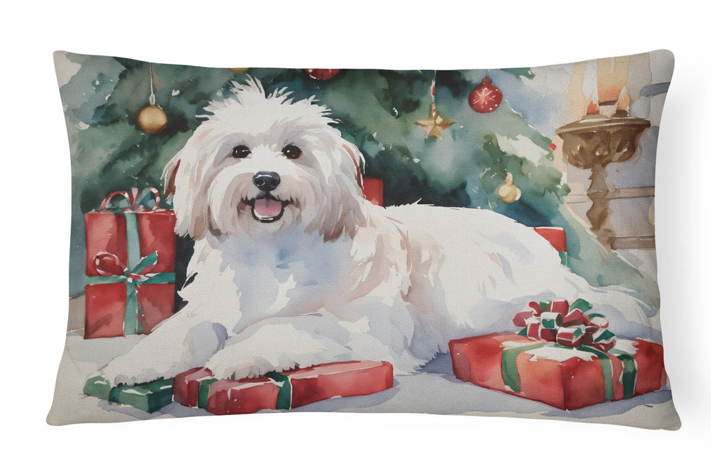 Coton De Tulear Cozy Christmas Decorative Throw Pillow 12x16 Indoor Outdoor Accent Cushion, Fabric Cover with Insert for Sofa, Bed, Porch & Living Room