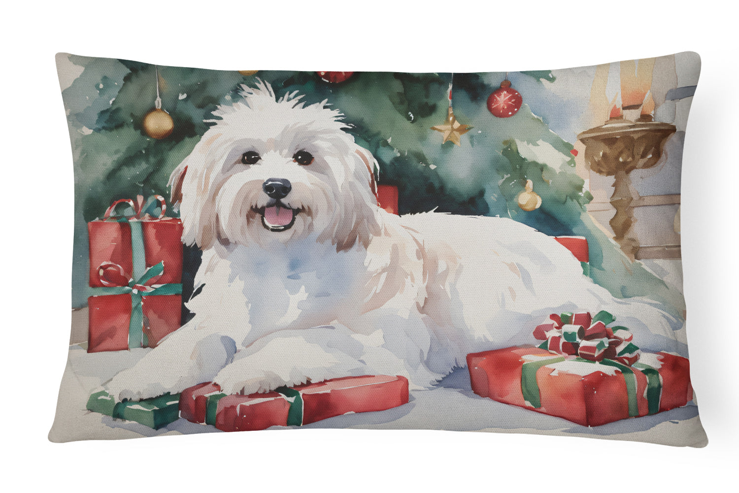 Coton De Tulear Cozy Christmas Decorative Throw Pillow 12x16 Indoor Outdoor Accent Cushion, Fabric Cover with Insert for Sofa, Bed, Porch & Living Room