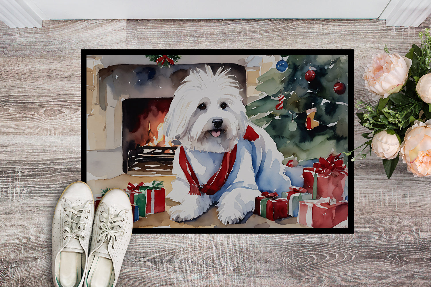 Coton De Tulear Cozy Christmas Doormat Indoor Outdoor 24H X 36W Front Door Mat Rugs for Entryway, Non Slip Washable Low Pile,