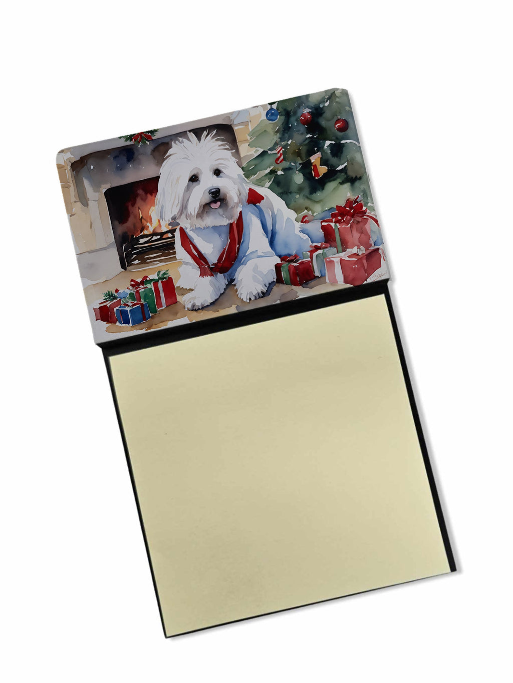 Coton De Tulear Cozy Christmas Watercolor Sticky Note Holder Refillable Dispenser Desk Accessory 3x3 Pad Gift