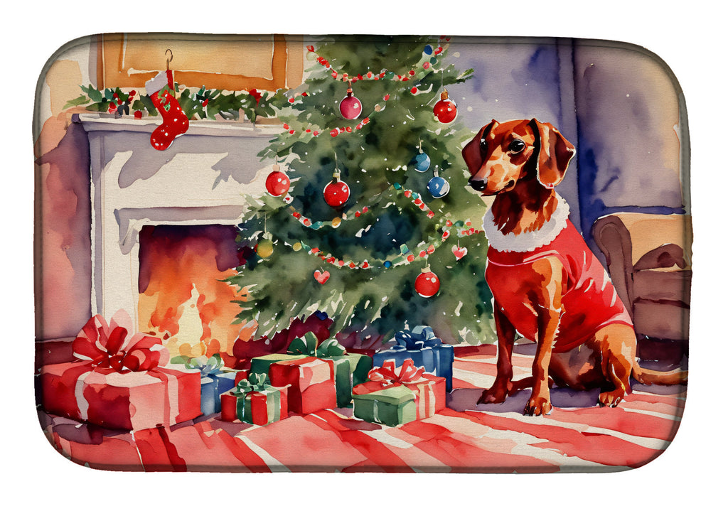 Dachshund Cozy Christmas Dish Drying Mat Absorbent Dish Drying Mat Pad for Kitchen Counter Dish Drainer Mat for Countertop, 14 x 21", Multicolor