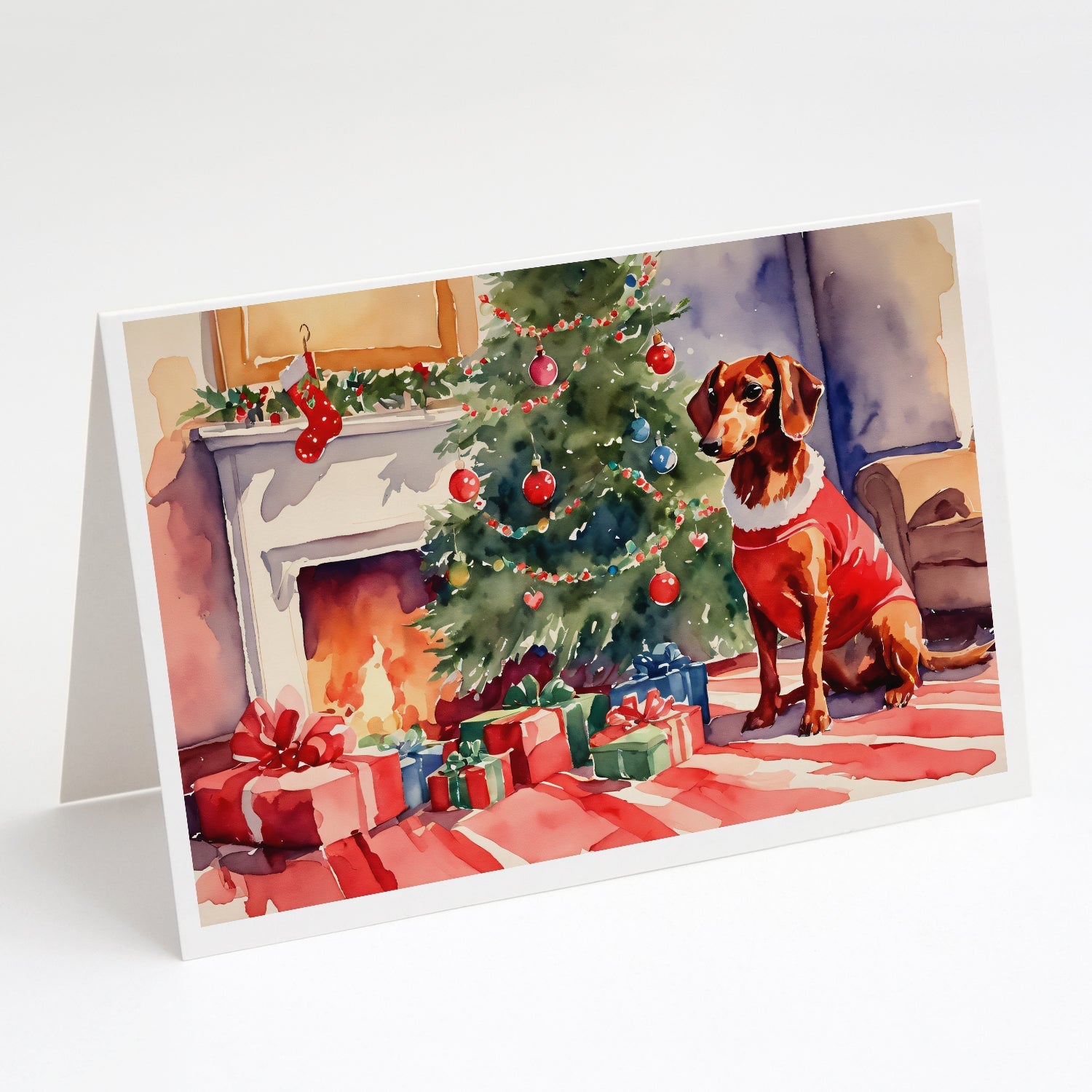 Dachshund Cozy Christmas Greeting Cards Pack of 8 Blank Cards with Envelopes Whimsical A7 Size 5x7