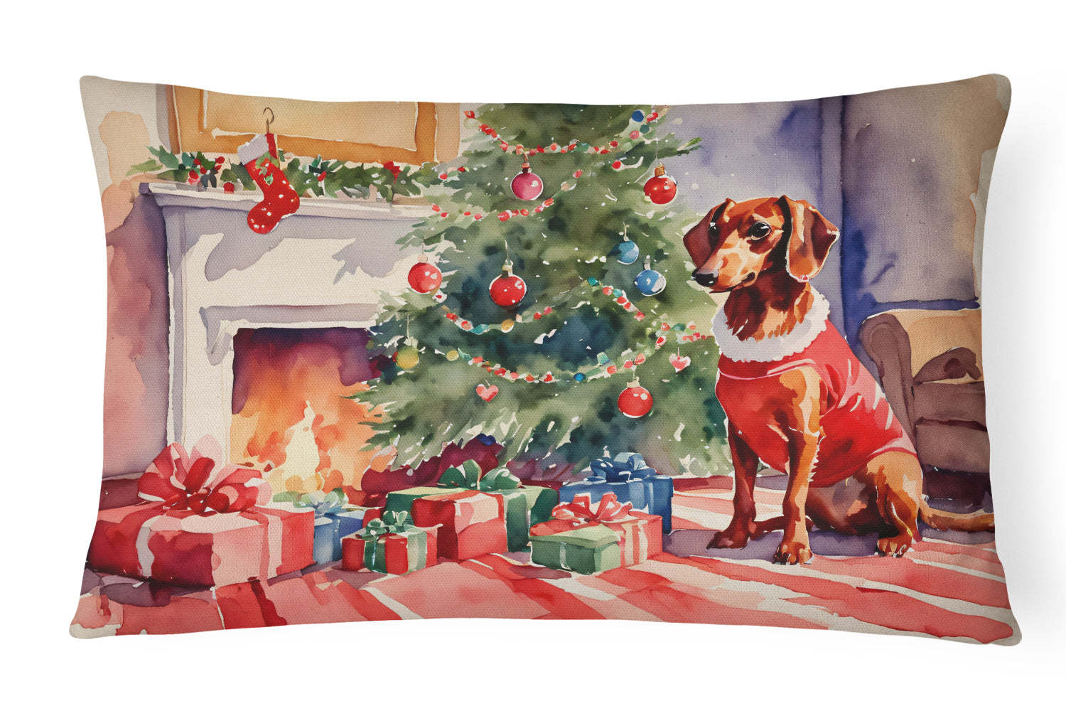 Dachshund Cozy Christmas Decorative Throw Pillow 12x16 Indoor Outdoor Accent Cushion, Fabric Cover with Insert for Sofa, Bed, Porch & Living Room