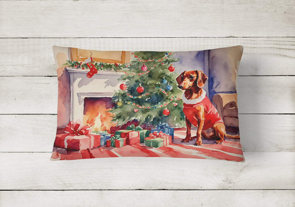 Dachshund Cozy Christmas Decorative Throw Pillow 12x16 Indoor Outdoor Accent Cushion, Fabric Cover with Insert for Sofa, Bed, Porch & Living Room