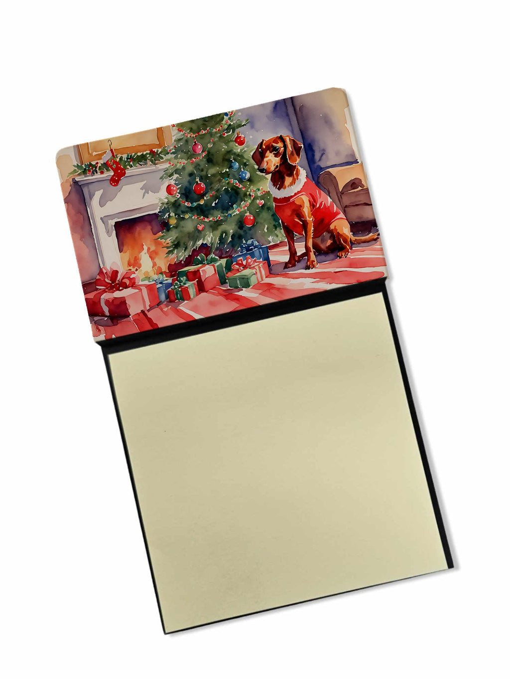 Dachshund Cozy Christmas Watercolor Sticky Note Holder Refillable Dispenser Desk Accessory 3x3 Pad Gift