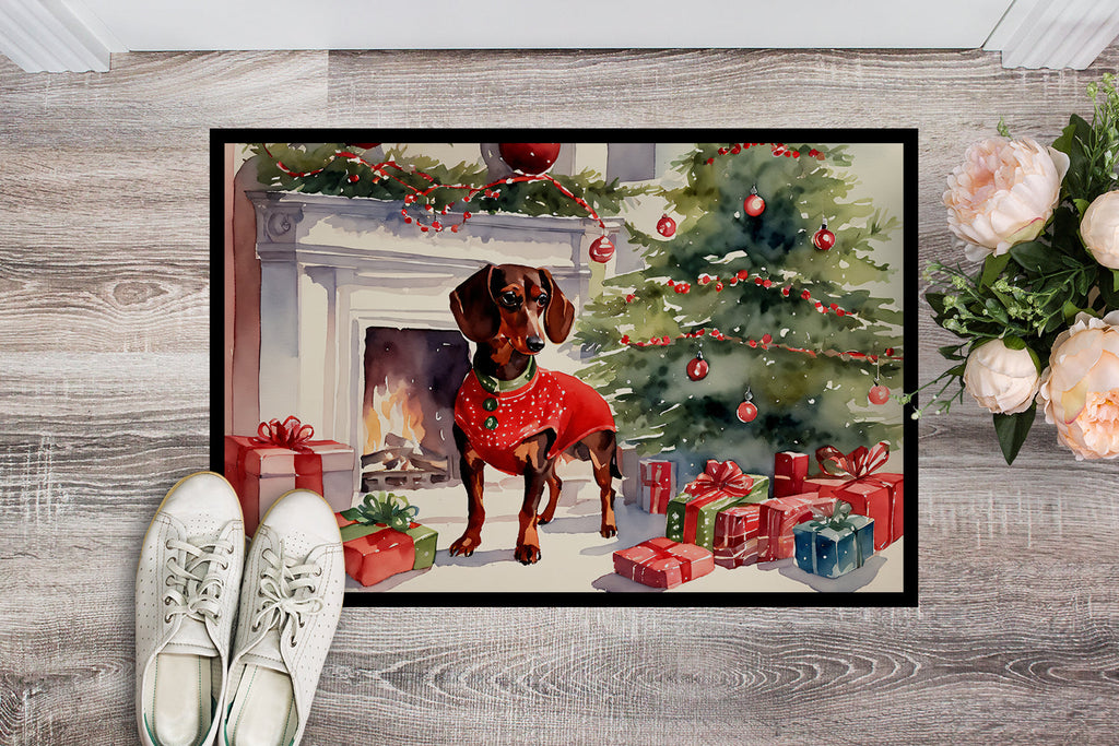 Dachshund Cozy Christmas Doormat Indoor Outdoor 24H X 36W Front Door Mat Rugs for Entryway, Non Slip Washable Low Pile,