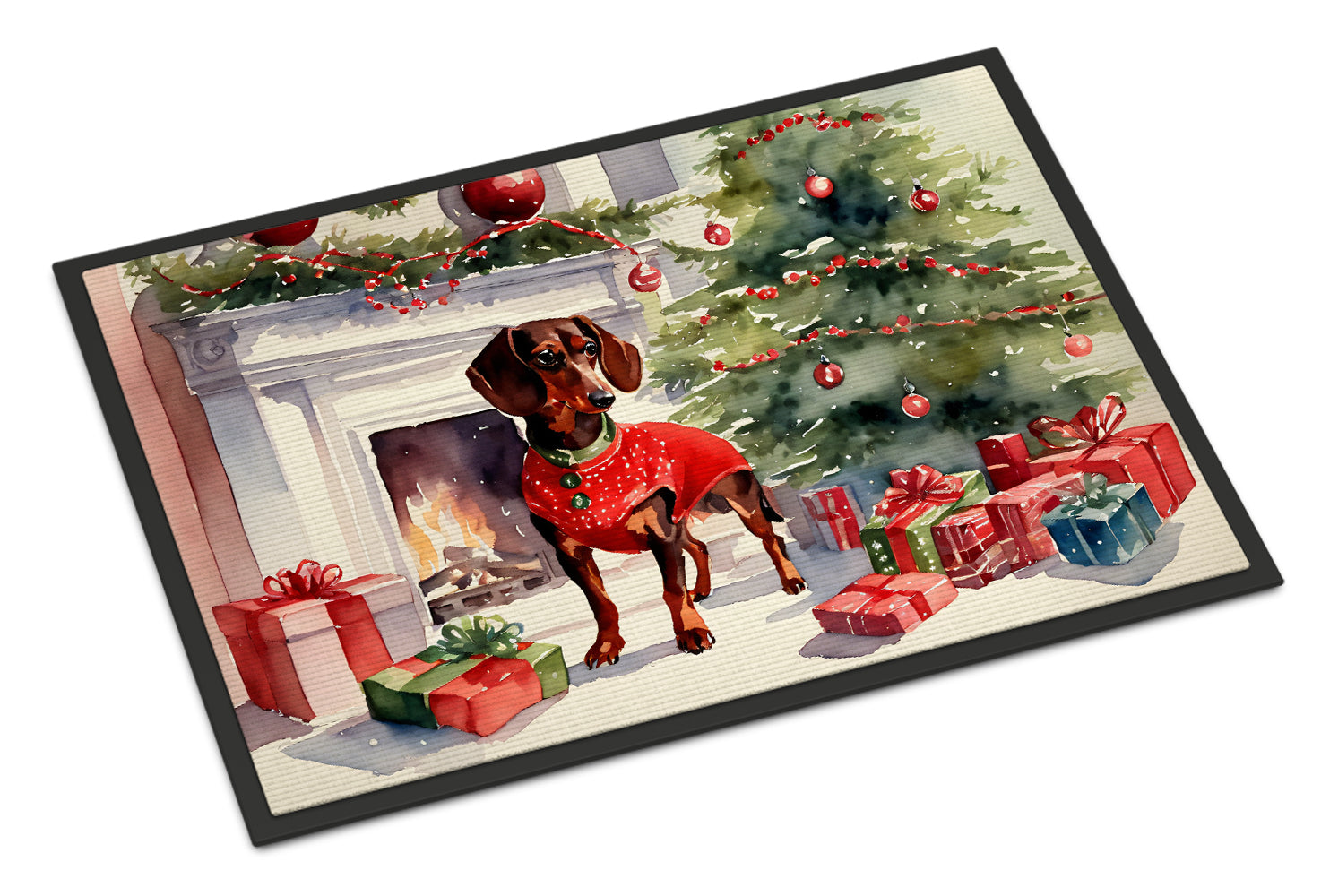 Dachshund Cozy Christmas Doormat Indoor Outdoor 18H X 27W Front Door Mat Rugs for Entryway, Non Slip Washable