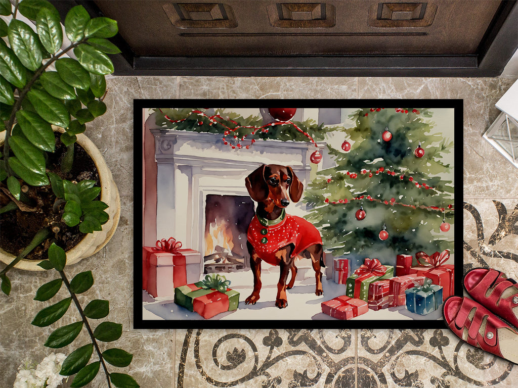 Dachshund Cozy Christmas Doormat Indoor Outdoor 18H X 27W Front Door Mat Rugs for Entryway, Non Slip Washable
