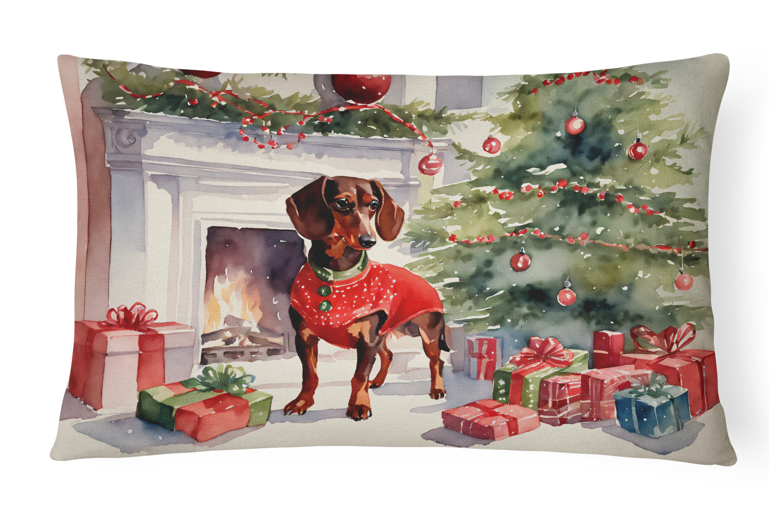Dachshund Cozy Christmas Decorative Throw Pillow 12x16 Indoor Outdoor Accent Cushion, Fabric Cover with Insert for Sofa, Bed, Porch & Living Room