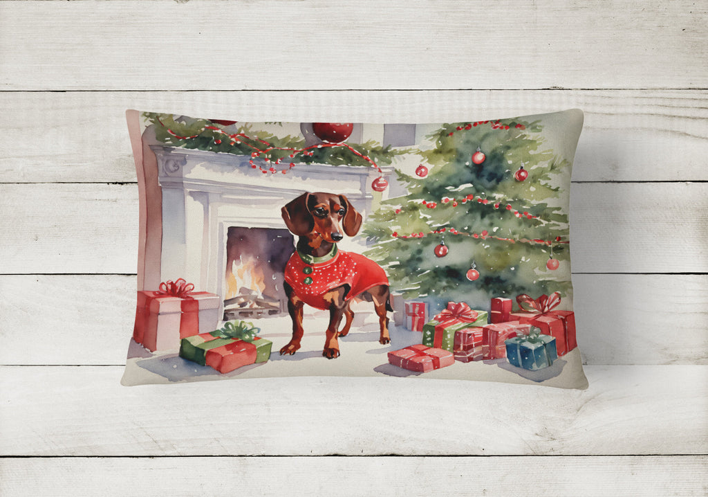 Dachshund Cozy Christmas Decorative Throw Pillow 12x16 Indoor Outdoor Accent Cushion, Fabric Cover with Insert for Sofa, Bed, Porch & Living Room