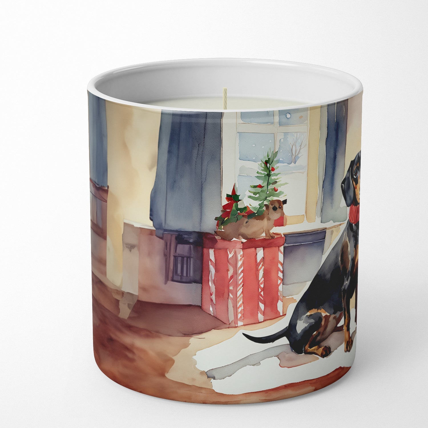 Dachshund Cozy Christmas Decorative Soy Candle Nature Soy Wax Essential Oil Home Decor Ideal for Bedroom Kitchen Bath Office Gift, 10 oz