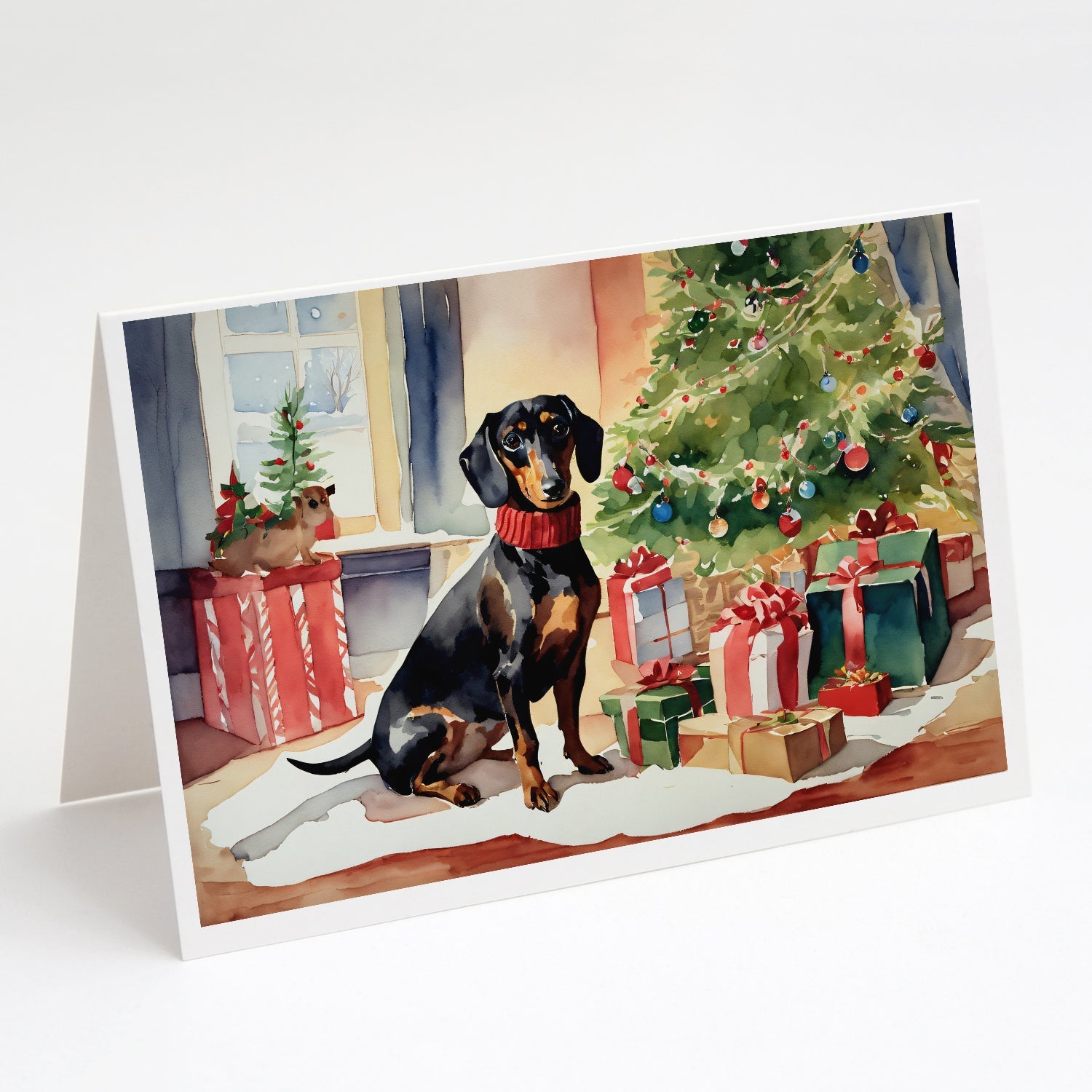 Dachshund Cozy Christmas Greeting Cards Pack of 8 Blank Cards with Envelopes Whimsical A7 Size 5x7