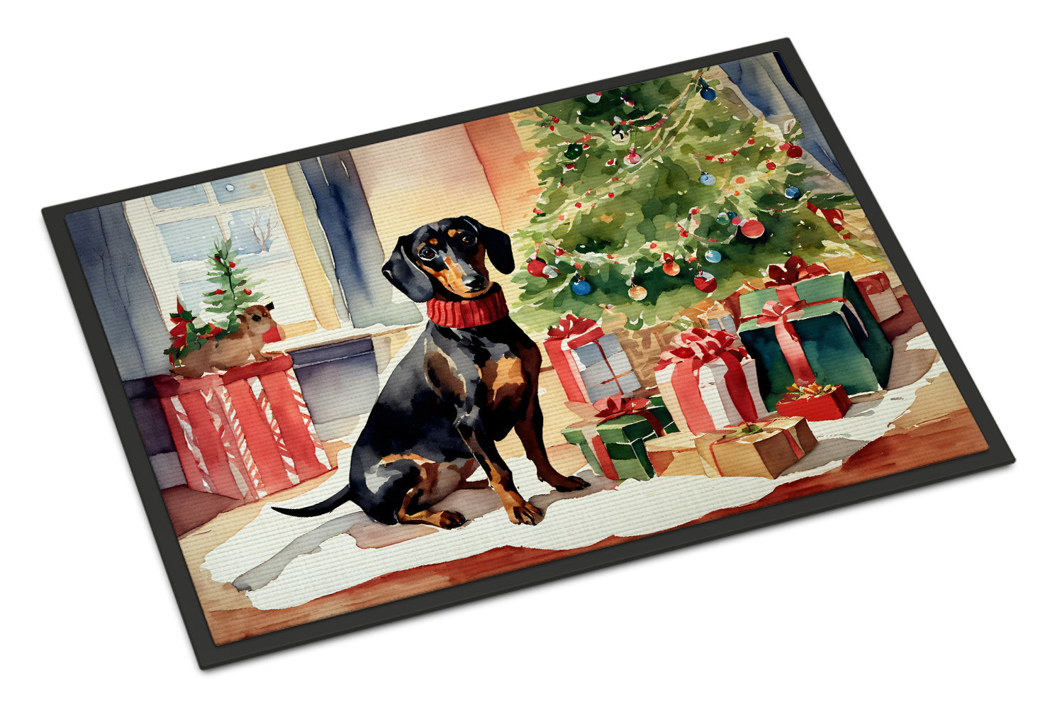 Dachshund Cozy Christmas Doormat Indoor Outdoor 18H X 27W Front Door Mat Rugs for Entryway, Non Slip Washable
