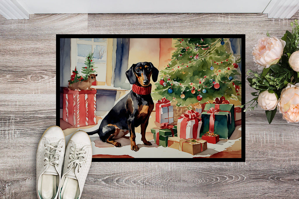 Dachshund Cozy Christmas Doormat Indoor Outdoor 18H X 27W Front Door Mat Rugs for Entryway, Non Slip Washable