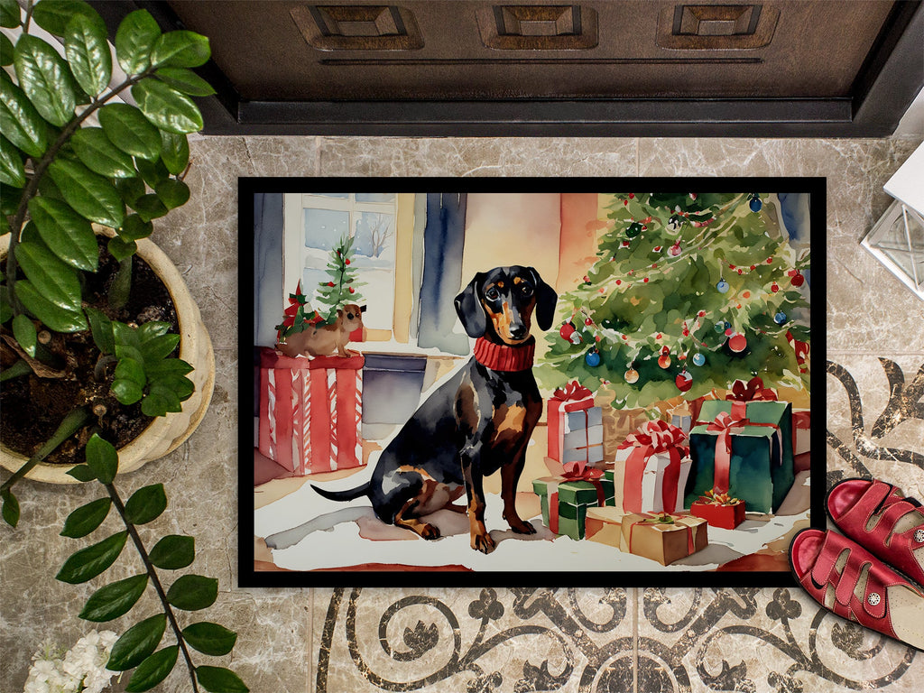 Dachshund Cozy Christmas Doormat Indoor Outdoor 18H X 27W Front Door Mat Rugs for Entryway, Non Slip Washable
