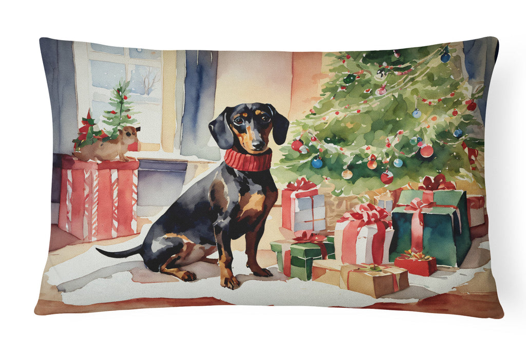 Dachshund Cozy Christmas Decorative Throw Pillow 12x16 Indoor Outdoor Accent Cushion, Fabric Cover with Insert for Sofa, Bed, Porch & Living Room