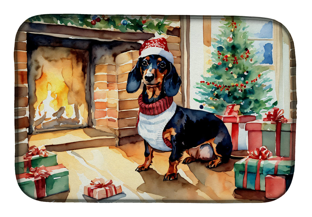 Dachshund Cozy Christmas Dish Drying Mat Absorbent Dish Drying Mat Pad for Kitchen Counter Dish Drainer Mat for Countertop, 14 x 21", Multicolor