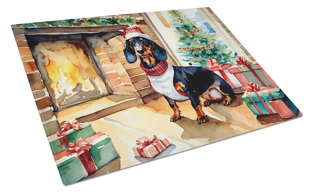 Dachshund Cozy Christmas Cutting Board Tempered Glass Kitchen Cutting Surface, Heat Resistant Chopping, Non-Slip Feet, Food Prep & Serving
