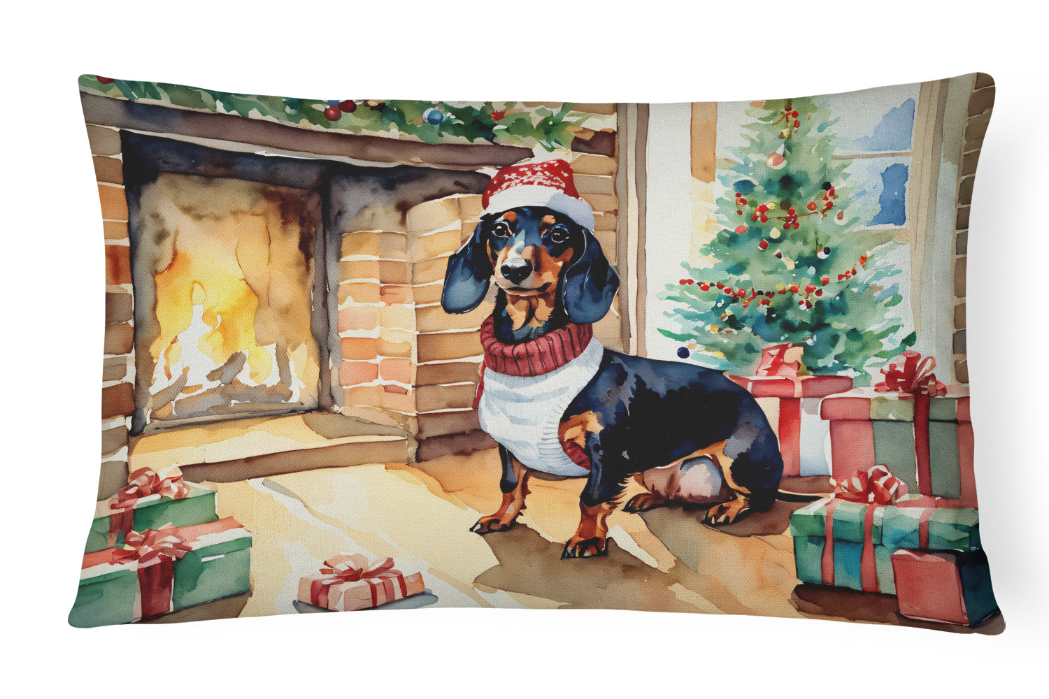 Dachshund Cozy Christmas Decorative Throw Pillow 12x16 Indoor Outdoor Accent Cushion, Fabric Cover with Insert for Sofa, Bed, Porch & Living Room