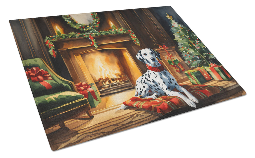 Dalmatian Cozy Christmas Cutting Board Tempered Glass Kitchen Cutting Surface, Heat Resistant Chopping, Non-Slip Feet, Food Prep & Serving
