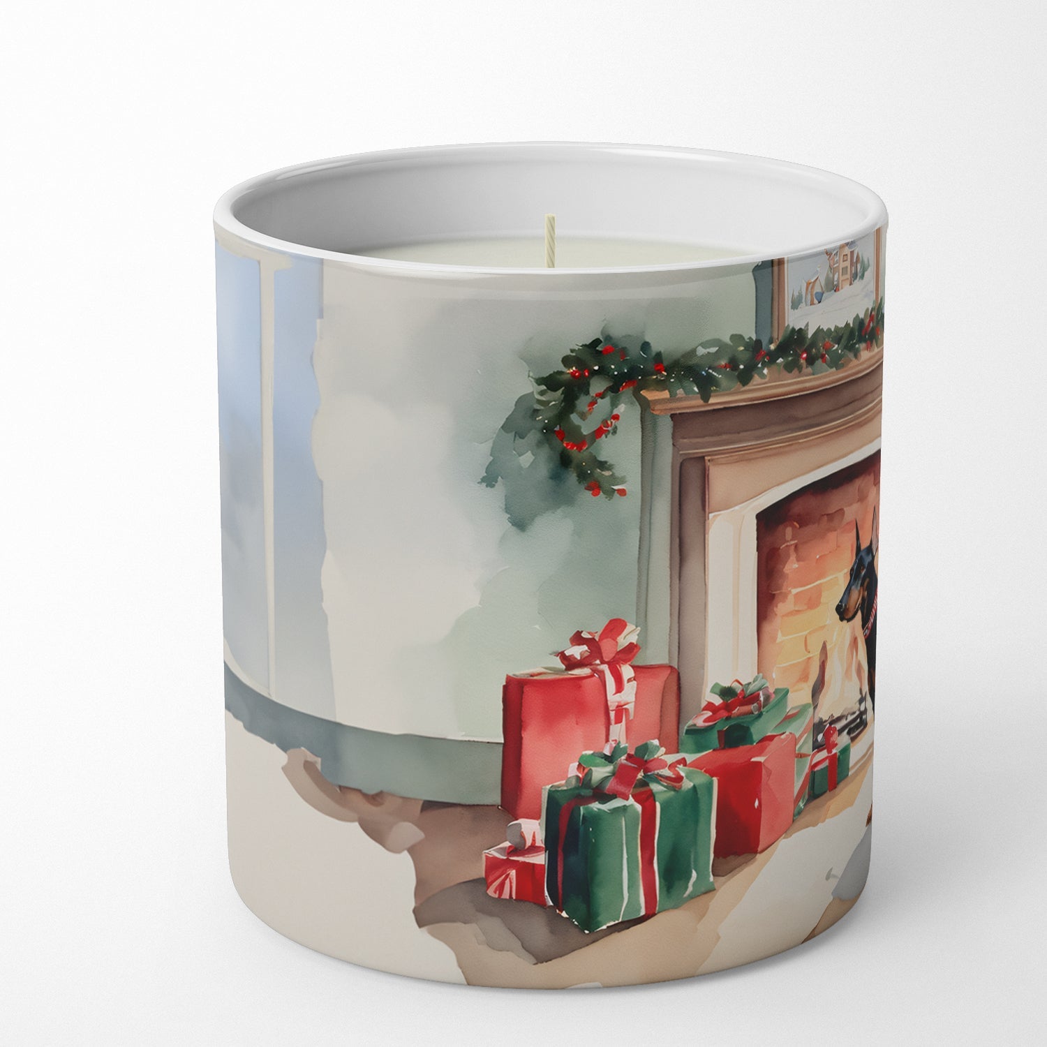 Doberman Pinscher Cozy Christmas Decorative Soy Candle Nature Soy Wax Essential Oil Home Decor Ideal for Bedroom Kitchen Bath Office Gift, 10 oz