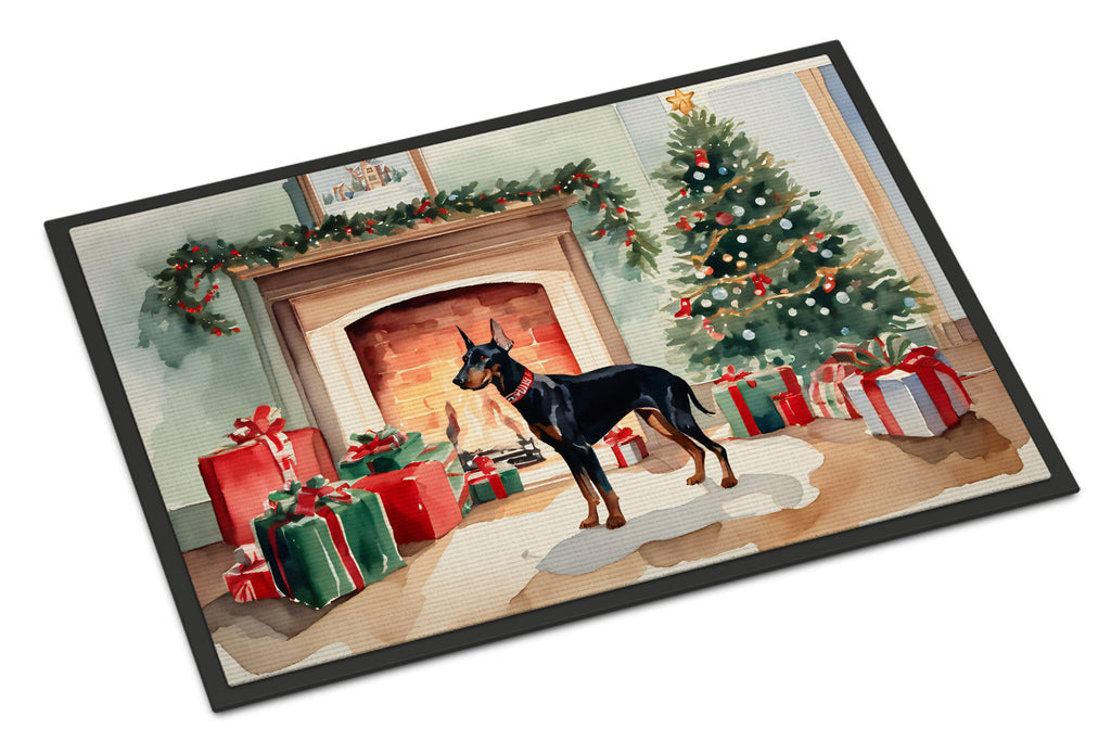 Doberman Pinscher Cozy Christmas Doormat Indoor Outdoor 18H X 27W Front Door Mat Rugs for Entryway, Non Slip Washable