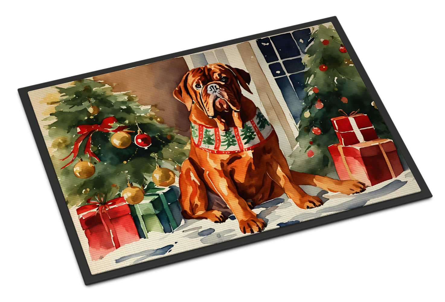 Dogue de Bordeaux Cozy Christmas Doormat Indoor Outdoor 24H X 36W Front Door Mat Rugs for Entryway, Non Slip Washable Low Pile,