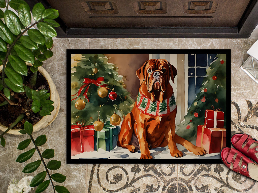 Dogue de Bordeaux Cozy Christmas Doormat Indoor Outdoor 24H X 36W Front Door Mat Rugs for Entryway, Non Slip Washable Low Pile,