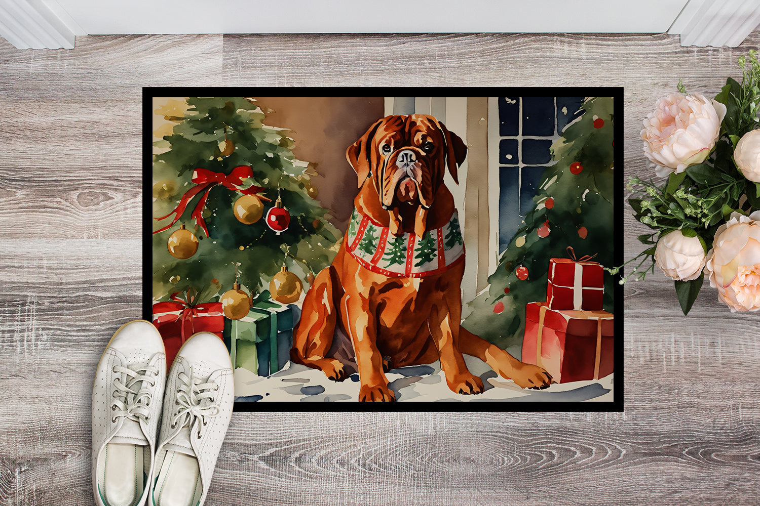 Dogue de Bordeaux Cozy Christmas Doormat Indoor Outdoor 18H X 27W Front Door Mat Rugs for Entryway, Non Slip Washable