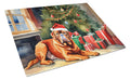 Dogue de Bordeaux Cozy Christmas Cutting Board Tempered Glass Kitchen Cutting Surface, Heat Resistant Chopping, Non-Slip Feet, Food Prep & Serving