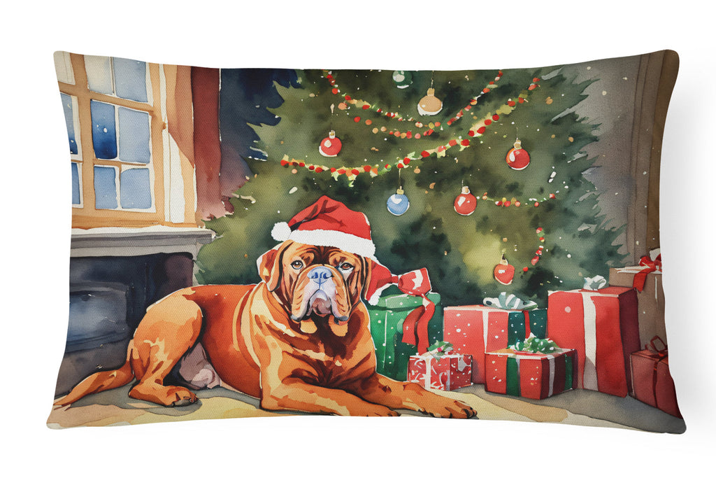 Dogue de Bordeaux Cozy Christmas Decorative Throw Pillow 12x16 Indoor Outdoor Accent Cushion, Fabric Cover with Insert for Sofa, Bed, Porch & Living Room