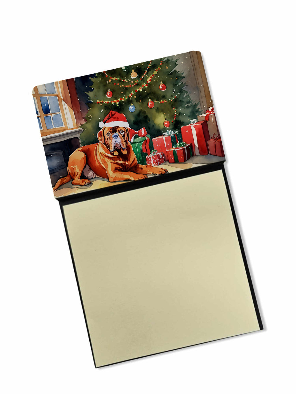 Dogue de Bordeaux Cozy Christmas Watercolor Sticky Note Holder Refillable Dispenser Desk Accessory 3x3 Pad Gift