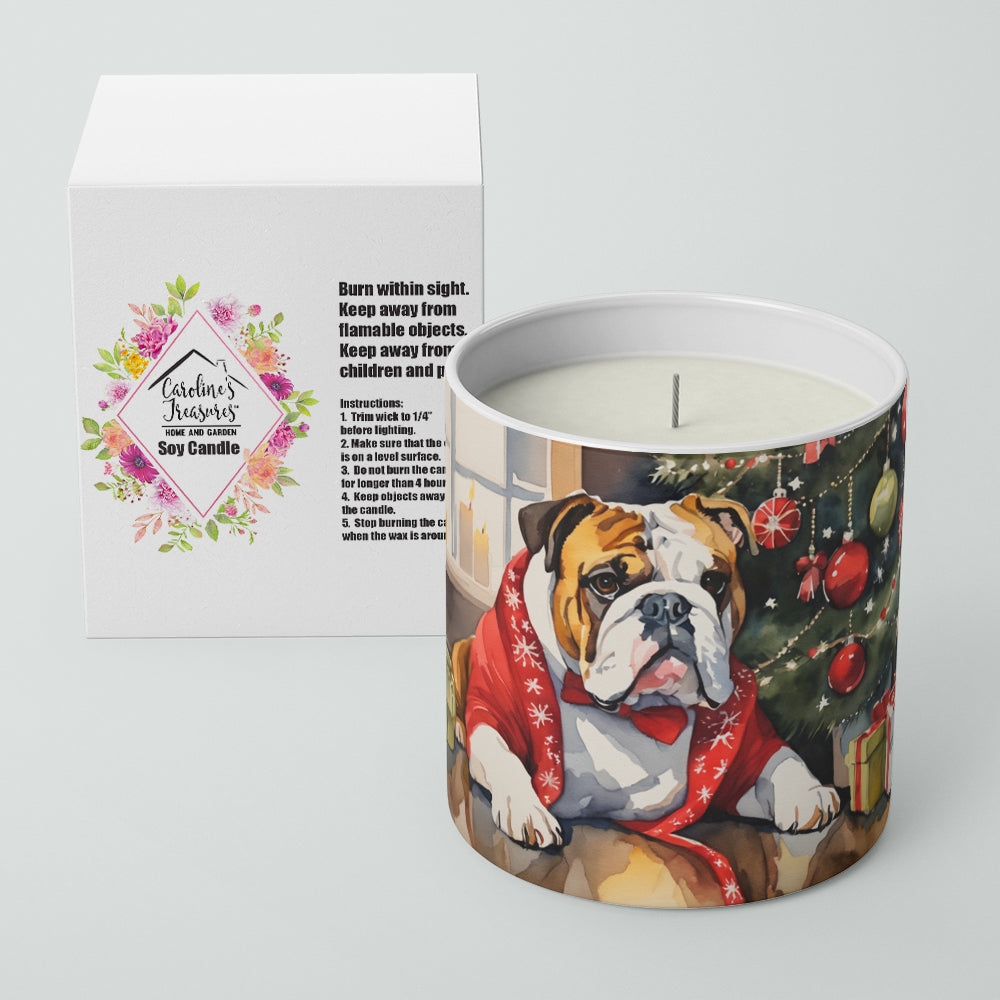 English Bulldog Cozy Christmas Decorative Soy Candle Nature Soy Wax Essential Oil Home Decor Ideal for Bedroom Kitchen Bath Office Gift, 10 oz