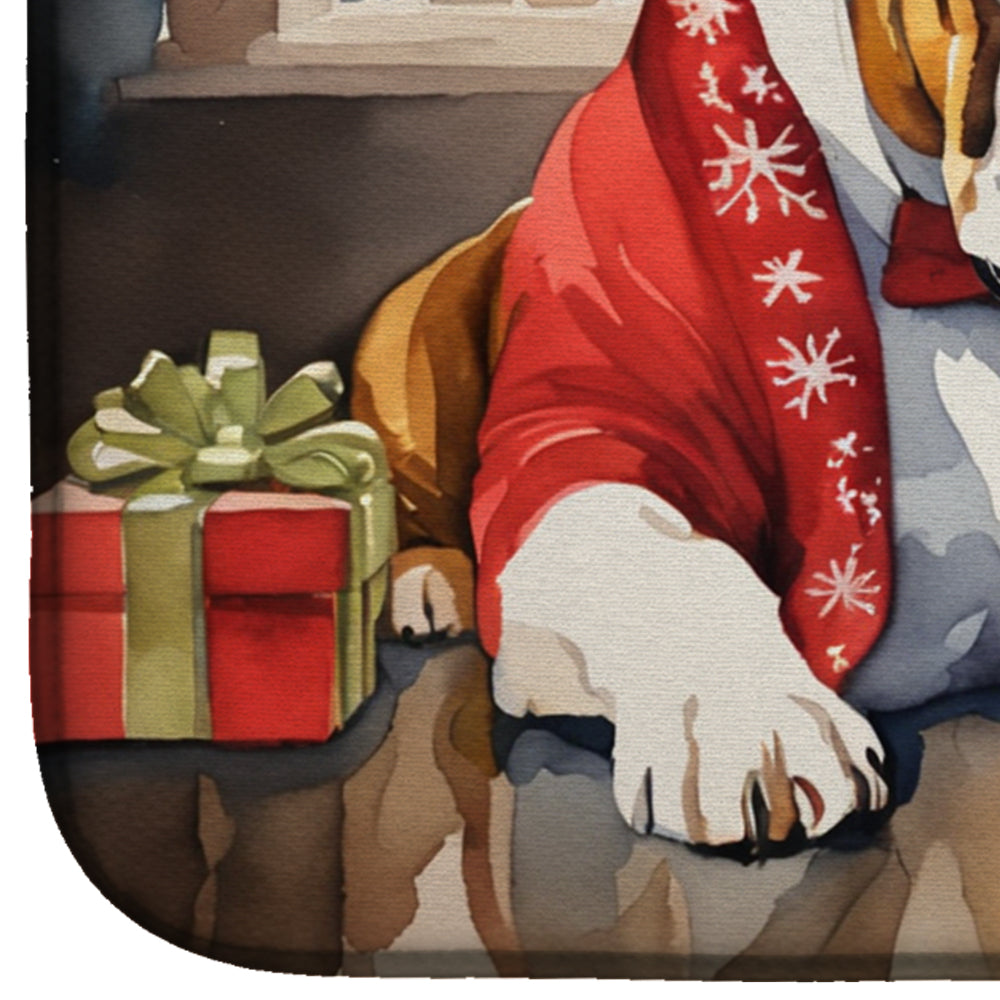 English Bulldog Cozy Christmas Dish Drying Mat Absorbent Dish Drying Mat Pad for Kitchen Counter Dish Drainer Mat for Countertop, 14 x 21", Multicolor