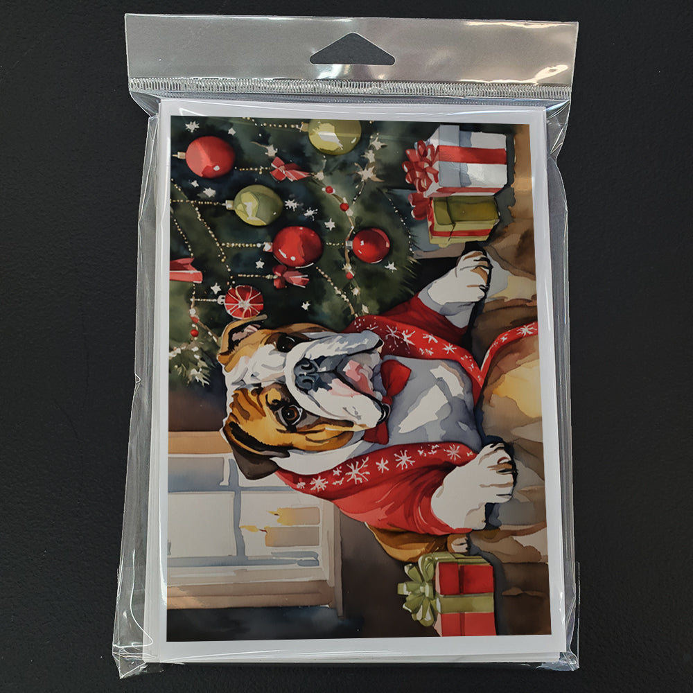 English Bulldog Cozy Christmas Greeting Cards Pack of 8 Blank Cards with Envelopes Whimsical A7 Size 5x7