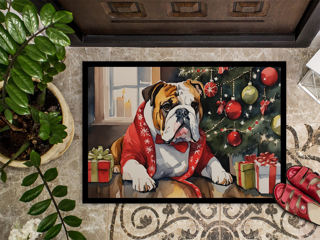 English Bulldog Cozy Christmas Doormat Indoor Outdoor 24H X 36W Front Door Mat Rugs for Entryway, Non Slip Washable Low Pile,