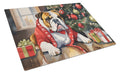 English Bulldog Cozy Christmas Cutting Board Tempered Glass Kitchen Cutting Surface, Heat Resistant Chopping, Non-Slip Feet, Food Prep & Serving