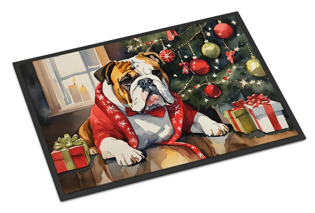 English Bulldog Cozy Christmas Doormat Indoor Outdoor 18H X 27W Front Door Mat Rugs for Entryway, Non Slip Washable