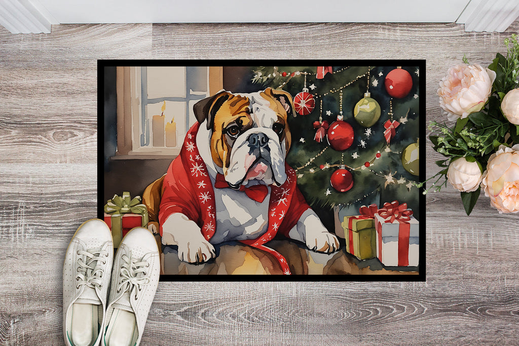 English Bulldog Cozy Christmas Doormat Indoor Outdoor 18H X 27W Front Door Mat Rugs for Entryway, Non Slip Washable