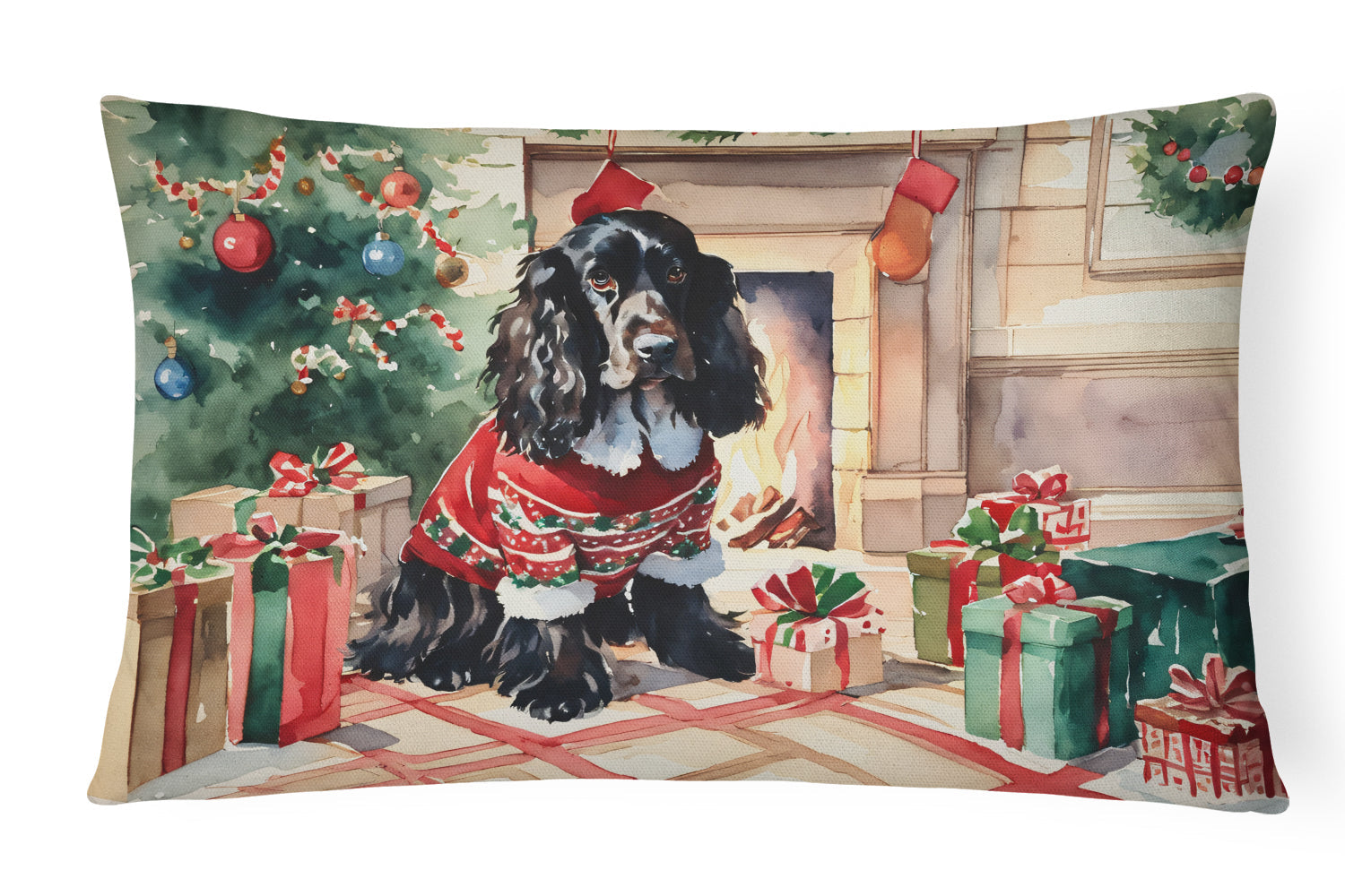 English Cocker Spaniel Cozy Christmas Decorative Throw Pillow 12x16 Indoor Outdoor Accent Cushion, Fabric Cover with Insert for Sofa, Bed, Porch & Living Room