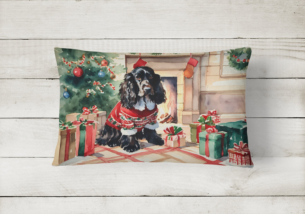 English Cocker Spaniel Cozy Christmas Decorative Throw Pillow 12x16 Indoor Outdoor Accent Cushion, Fabric Cover with Insert for Sofa, Bed, Porch & Living Room