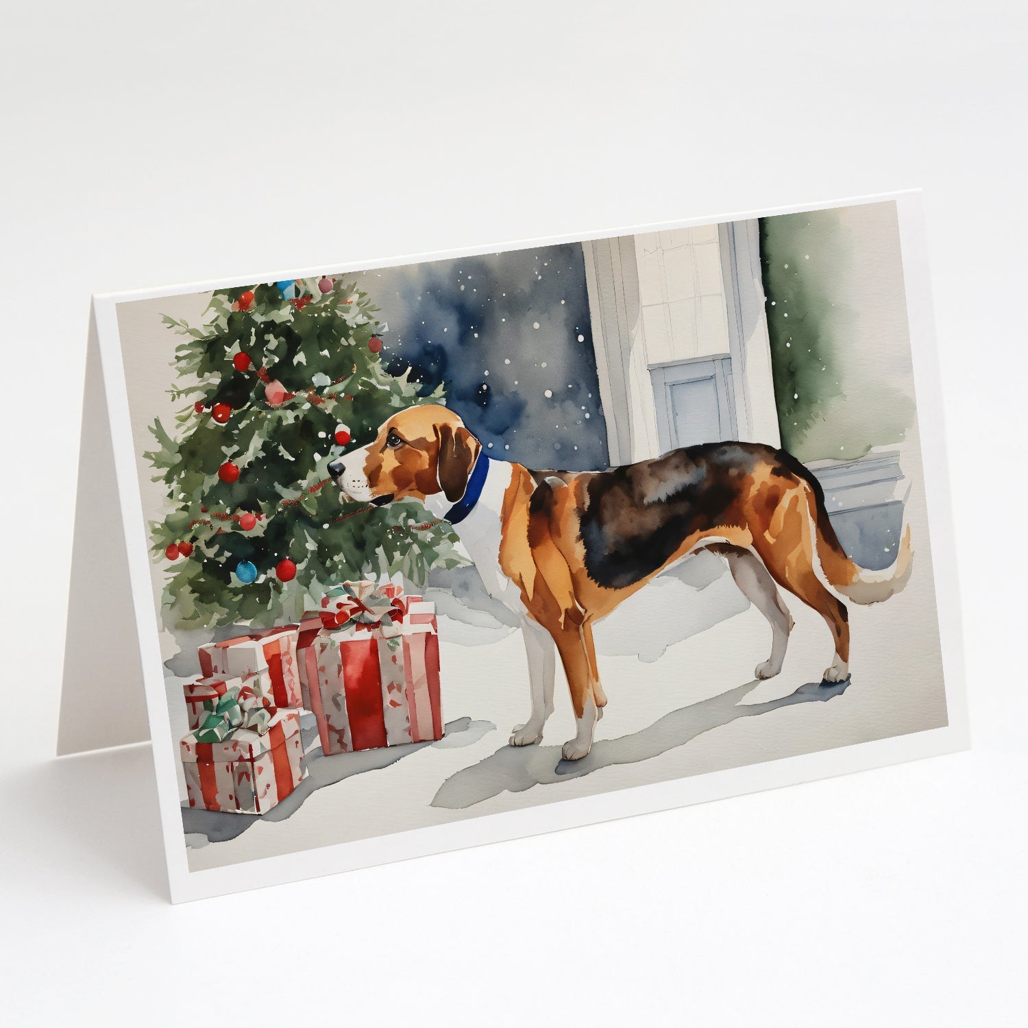 English Foxhound Cozy Christmas Greeting Cards Pack of 8 Blank Cards with Envelopes Whimsical A7 Size 5x7