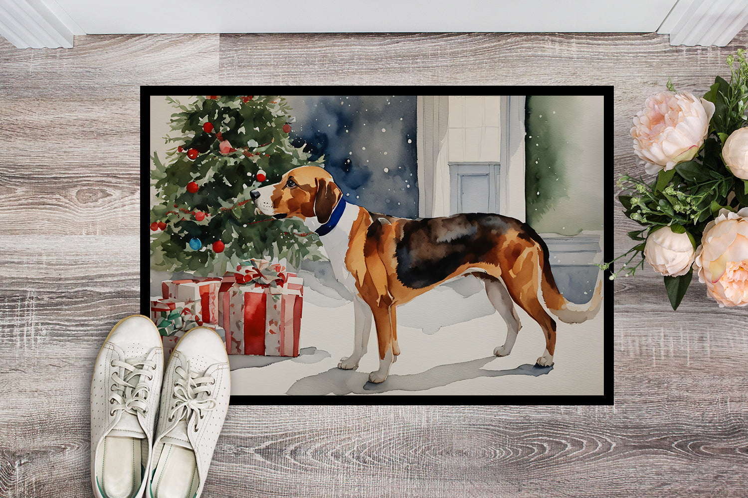 English Foxhound Cozy Christmas Doormat Indoor Outdoor 18H X 27W Front Door Mat Rugs for Entryway, Non Slip Washable