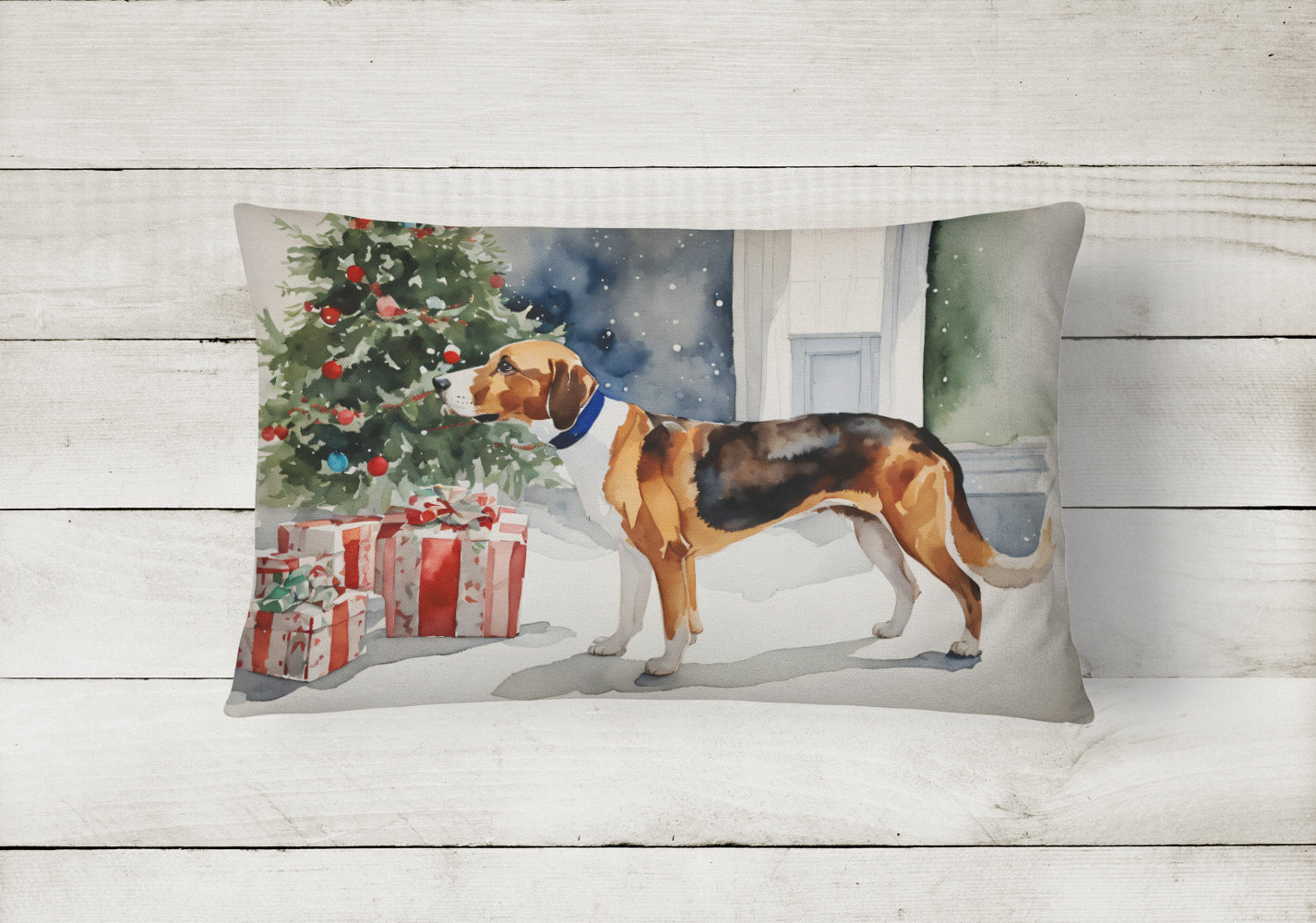 English Foxhound Cozy Christmas Decorative Throw Pillow 12x16 Indoor Outdoor Accent Cushion, Fabric Cover with Insert for Sofa, Bed, Porch & Living Room