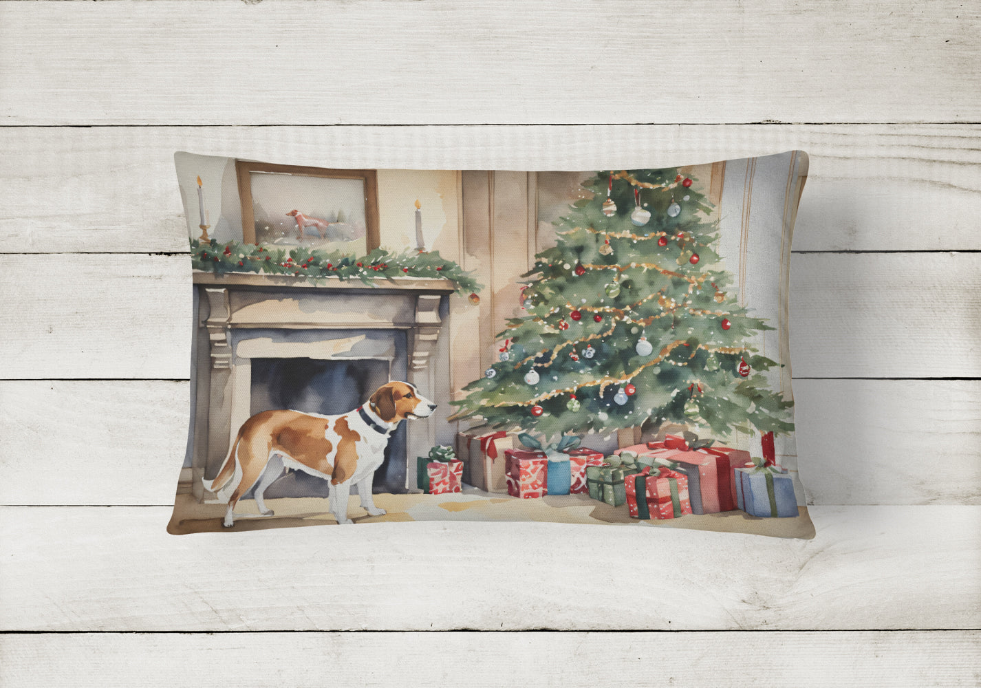 English Foxhound Cozy Christmas Decorative Throw Pillow 12x16 Indoor Outdoor Accent Cushion, Fabric Cover with Insert for Sofa, Bed, Porch & Living Room