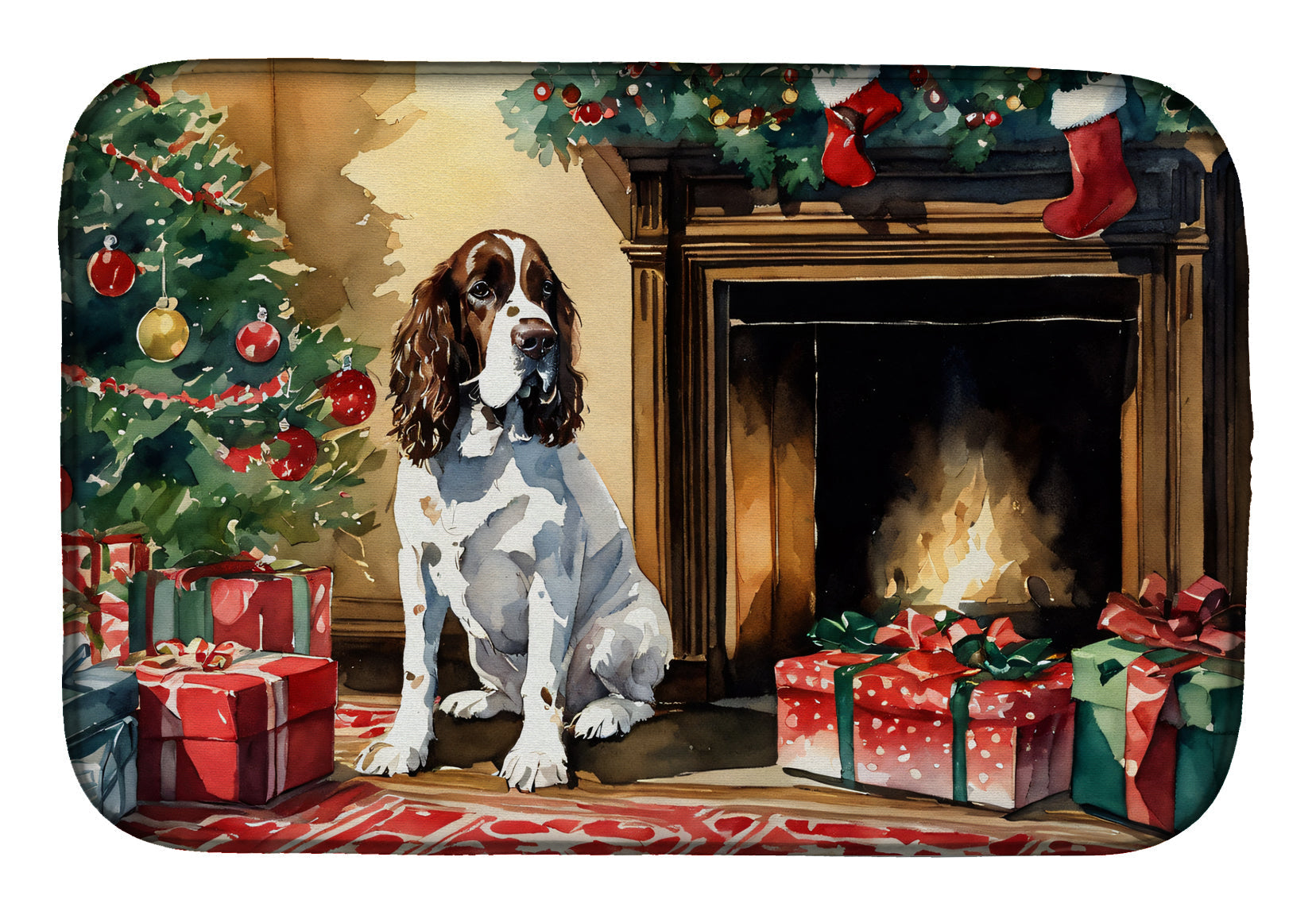 English Springer Spaniel Cozy Christmas Dish Drying Mat Absorbent Dish Drying Mat Pad for Kitchen Counter Dish Drainer Mat for Countertop, 14 x 21", Multicolor