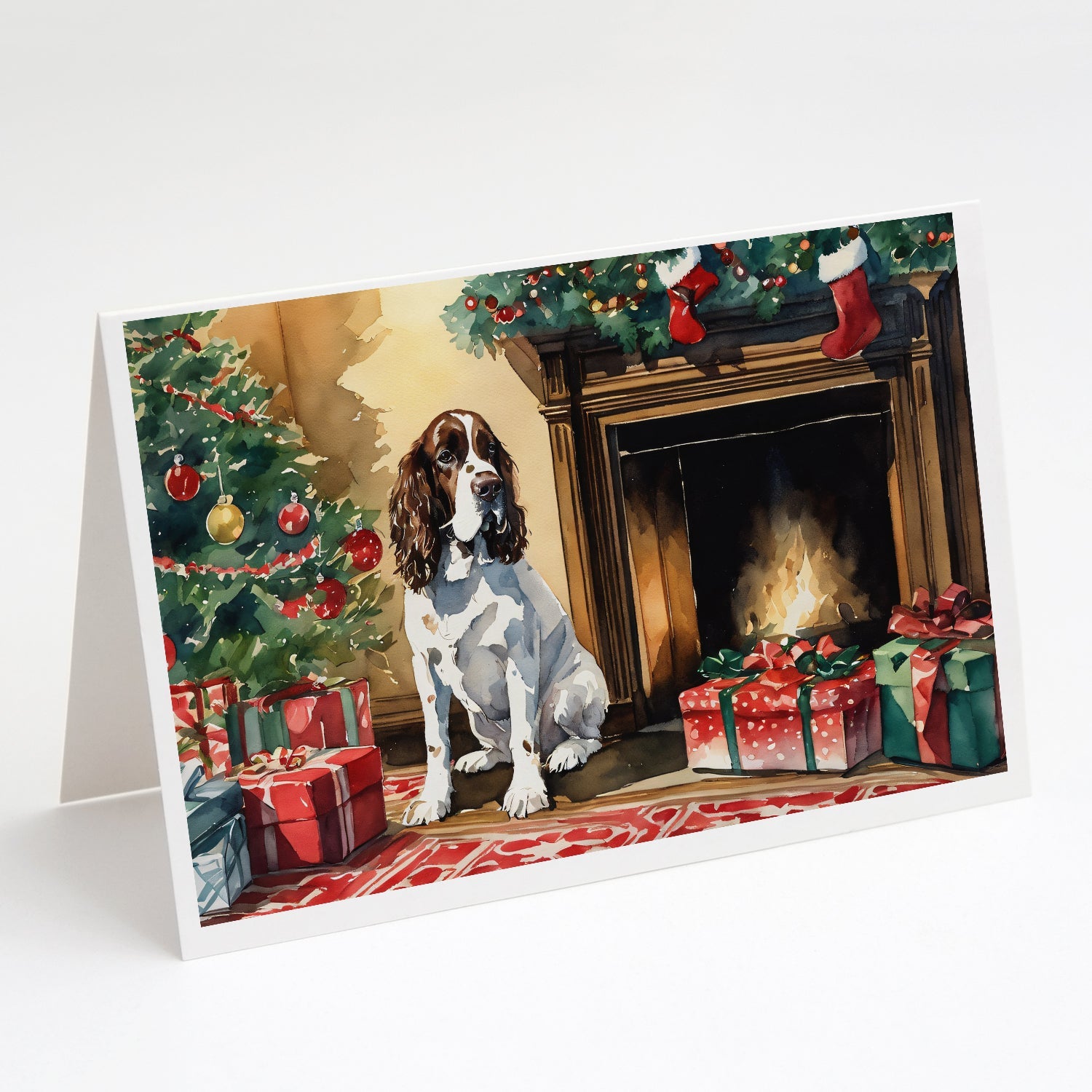 English Springer Spaniel Cozy Christmas Greeting Cards Pack of 8 Blank Cards with Envelopes Whimsical A7 Size 5x7