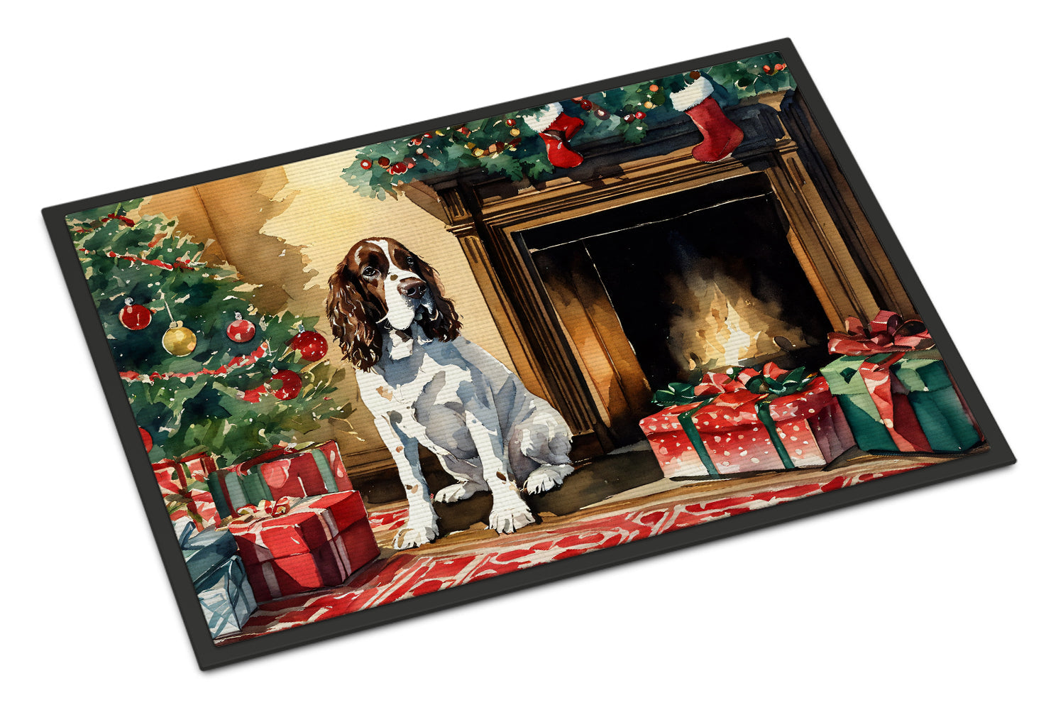 English Springer Spaniel Cozy Christmas Doormat Indoor Outdoor 18H X 27W Front Door Mat Rugs for Entryway, Non Slip Washable