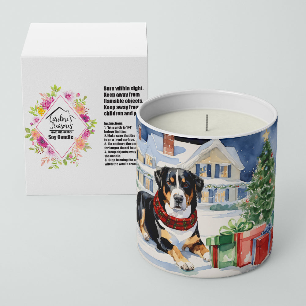 Entlebucher Mountain Dog Cozy Christmas Decorative Soy Candle Nature Soy Wax Essential Oil Home Decor Ideal for Bedroom Kitchen Bath Office Gift, 10 oz